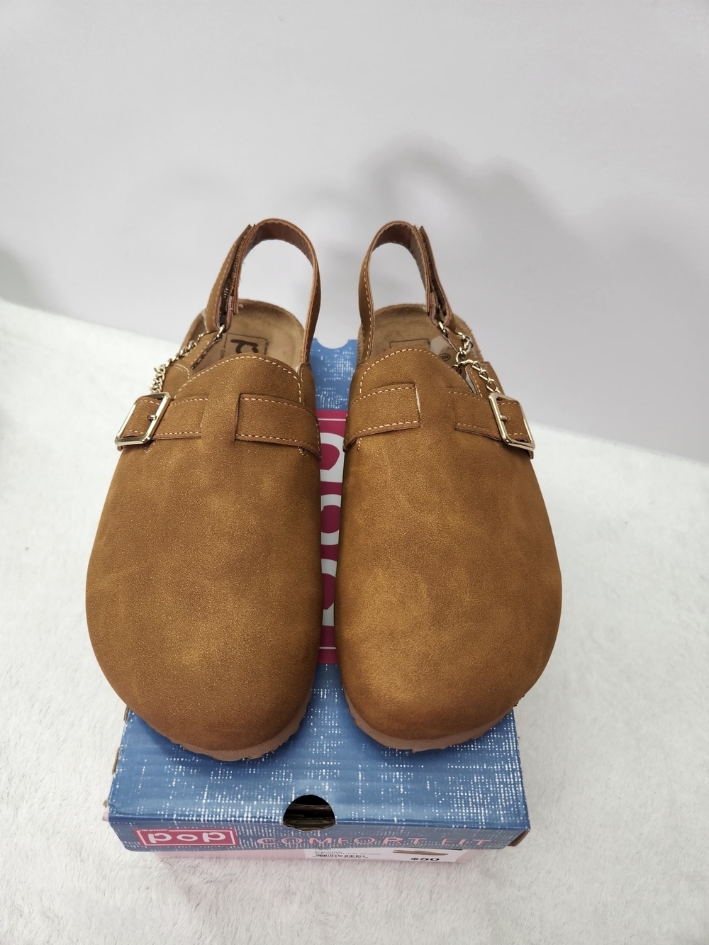pop Ordelia Tan Suede-Look Slingback Clog with Buckle and Charm Size 8.5 - Picture 3 of 11